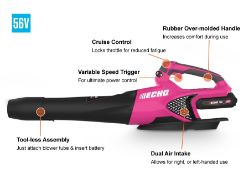 ECHO DPB-2500C1-LE 56V 158 MPH 549 CFM Cordless Handheld Blower w/ 2.5Ah Battery & Standard Charger (Pink) - ECH DPB-2500C1-LE
