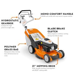 STIHL RM 655 YS 21" Gas-Powered Walk Behind Self-Propelled Hydrostatic Gearbox Lawn Mower w/ Bagger & Blade Brake Clutch - STI RM 655 YS