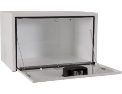 Buyers Products 1702203 18" x 18" x 30" White Steel Underbody Drop Door Toolbox with Rotary Paddle Latch - BUY 1702203