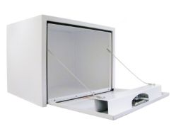 Buyers Products 1704400 24" x 24" x 24" White Steel Underbody Drop Door Toolbox with T-Handle Latch - BUY 1704400