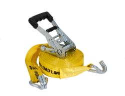 Buyers Products 5483000 2" x 30' Yellow Ratchet Strap - Double J Hook - BUY 5483000