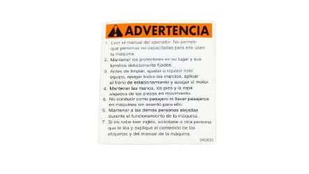 Bobcat 340830 Caution Spanish Decal 