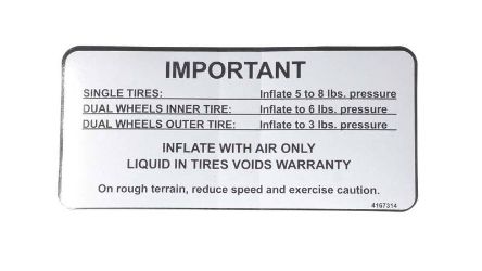 Bobcat 4167314 440 Tire Pressure Decal 