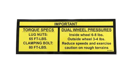 Bobcat 4179605 Dual Wheel Specs Decal 