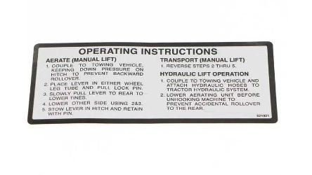 Bobcat 521921 36" OP INST Tow Lawnair Decal 