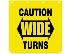 Buyers Products B2430YC Yellow Polymer Mudflaps - "Caution Wide Turns" - 24" W x 30" H - Pair - BUY B2430YC