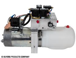 Buyers Products PU3593 Electric 4-Way/3-Way Valve DC Power Unit - 4-1/2" x 8" 1.36 Quart Poly Reservoir (79 cubic in.) - BUY PU3593