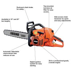 ECHO CS-590-20 20" 59.8cc Recoil Start Timber Wolf Rear Handle Gas Chainsaw - ECH CS-590-20