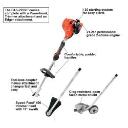 ECHO PAS-225VP 21.2cc Pro Attachment Series Power Head Kit w/ String Trimmer & Edger Attachments - ECH PAS-225VP