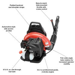ECHO PB-755ST 63.3cc 233mph 651CFM Gas Backpack Leaf Blower w/ Tube-Mounted Throttle - ECH PB-755ST