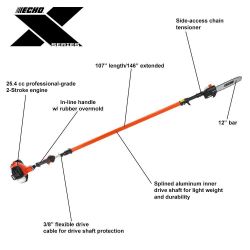 ECHO PPT-2620H 12" 25.4cc Telescoping Pole Pruner w/ In-Line Handle - ECH PPT-2620H