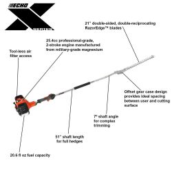 ECHO SHC-2620S 42" 25.4cc 2-Stroke Short Shaft Hedge Trimmer - ECH SHC-2620S